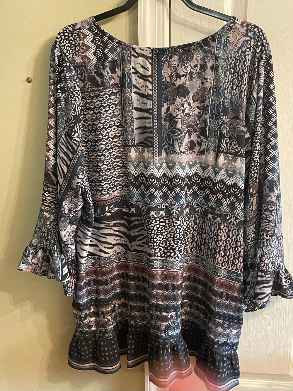 ONE WORLD Teal-Accented Boho Mixed Print Top